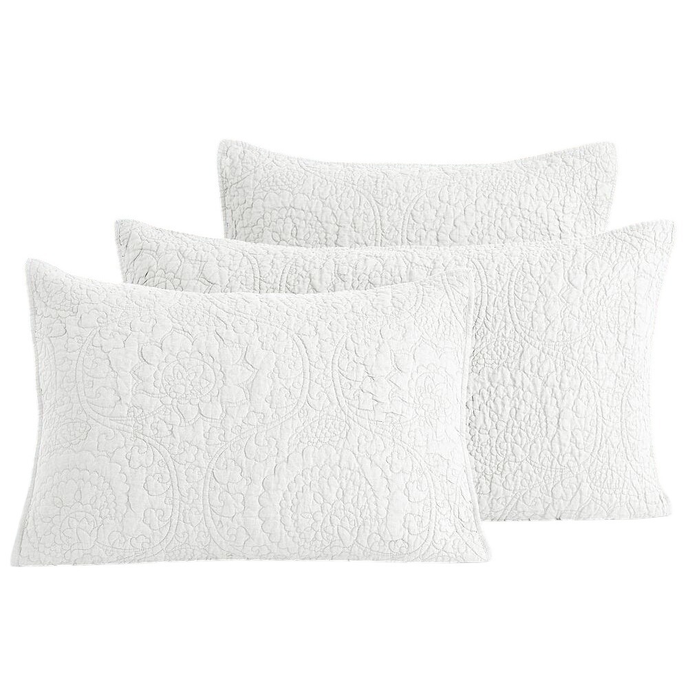 Set of 2 Pottery Barn Belgian Flax Linen Floral Sham Standard White NEW Quilted